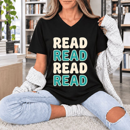 Read Read Read Read Ultra-Soft V-Neck | Simple Book Lover Gift Black