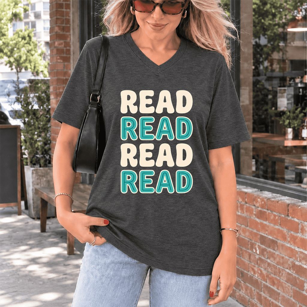 Read Read Read Read Ultra-Soft V-Neck | Simple Book Lover Gift Dark Grey Heather