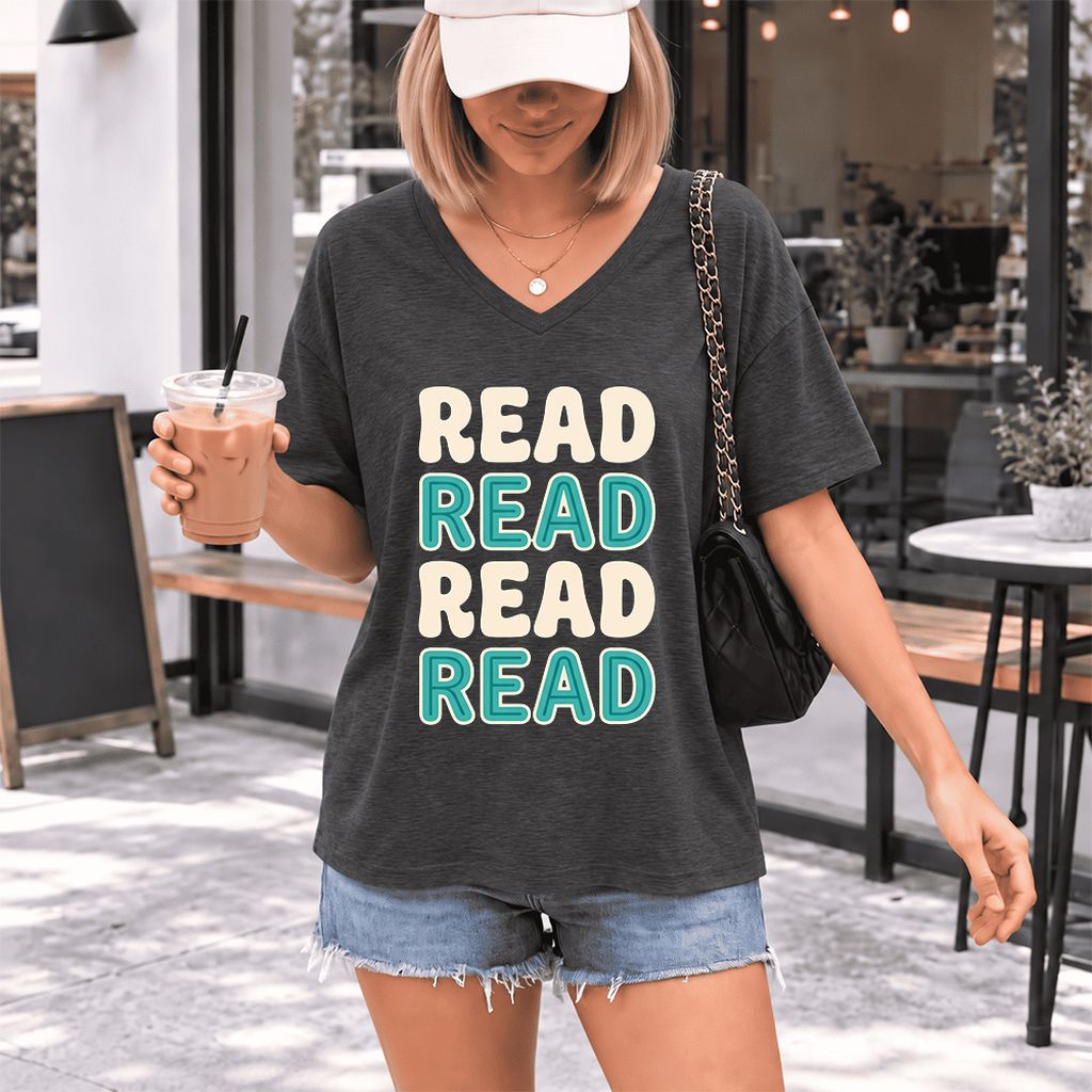 Read Read Read Read Ultra-Soft V-Neck | Simple Book Lover Gift Dark Grey Heather