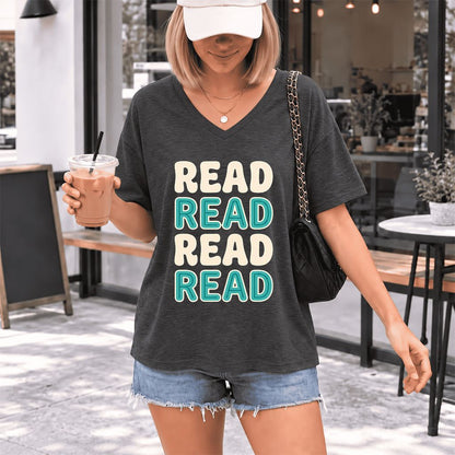 Read Read Read Read Ultra-Soft V-Neck | Simple Book Lover Gift Dark Grey Heather