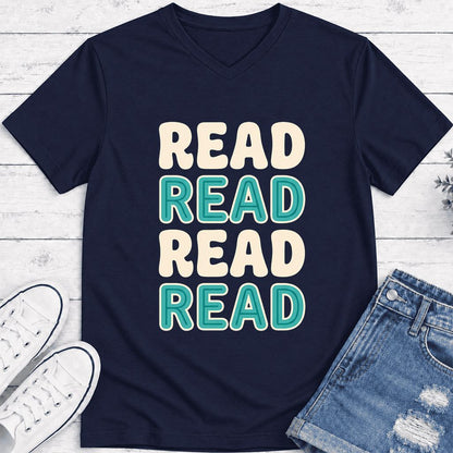 Read Read Read Read Ultra-Soft V-Neck | Simple Book Lover Gift Navy