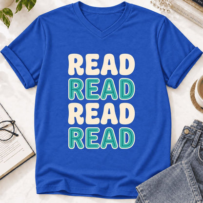 Read Read Read Read Ultra-Soft V-Neck | Simple Book Lover Gift True Royal