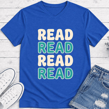 Read Read Read Read Ultra-Soft V-Neck | Simple Book Lover Gift True Royal