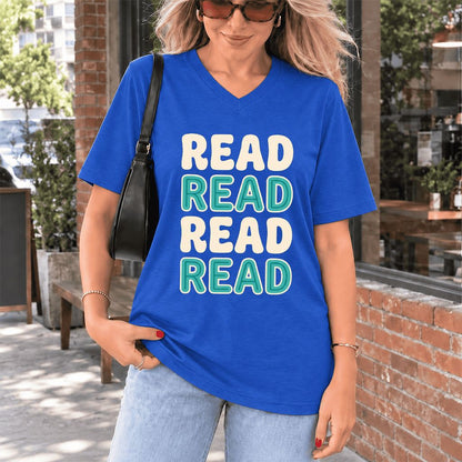 Read Read Read Read Ultra-Soft V-Neck | Simple Book Lover Gift True Royal