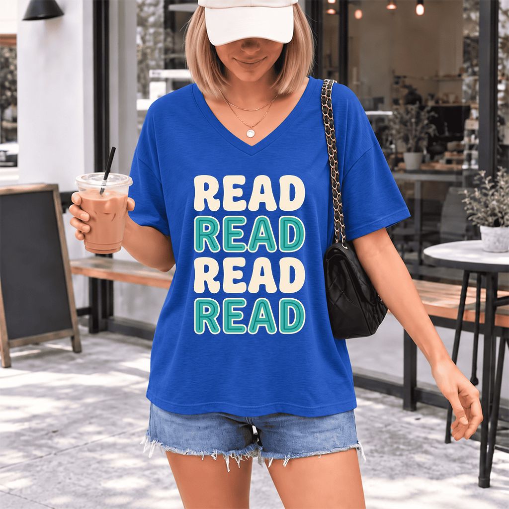 Read Read Read Read Ultra-Soft V-Neck | Simple Book Lover Gift True Royal