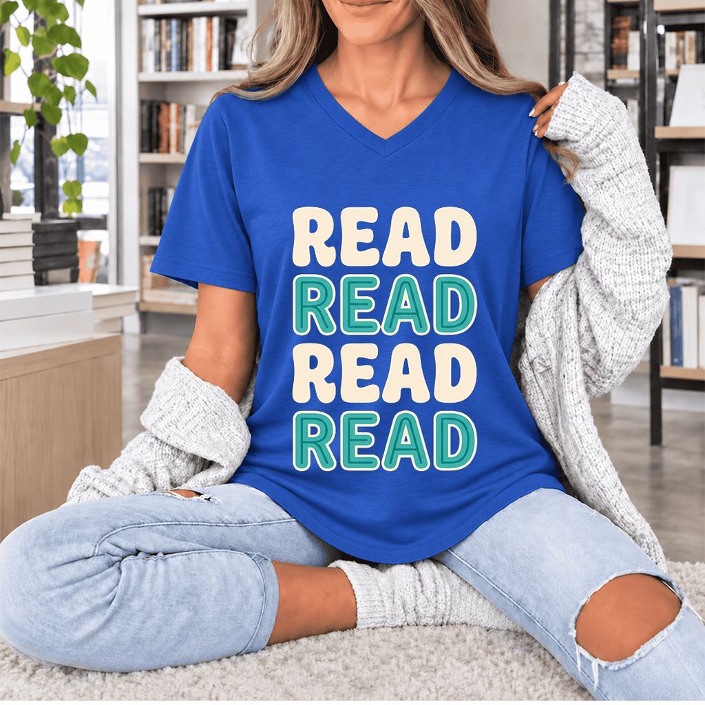 Read Read Read Read Ultra-Soft V-Neck | Simple Book Lover Gift True Royal