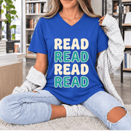 Read Read Read Read Ultra-Soft V-Neck | Simple Book Lover Gift True Royal