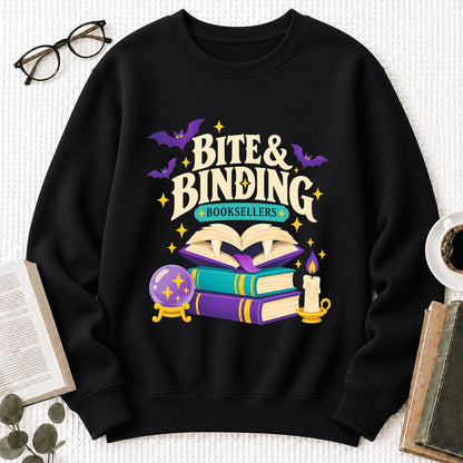Bite & Binding Booksellers Softstyle Sweatshirt | Fantasy Reader Gift Black