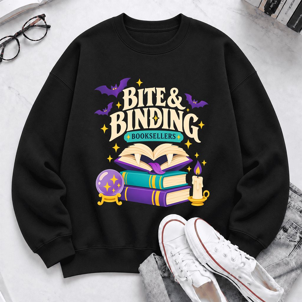 Bite & Binding Booksellers Softstyle Sweatshirt | Fantasy Reader Gift Black