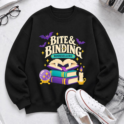 Bite & Binding Booksellers Softstyle Sweatshirt | Fantasy Reader Gift Black