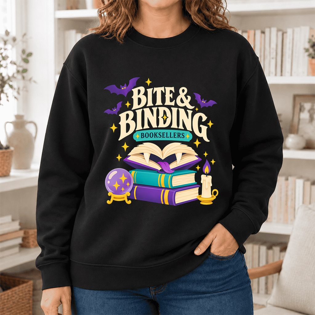 Bite & Binding Booksellers Softstyle Sweatshirt | Fantasy Reader Gift Black