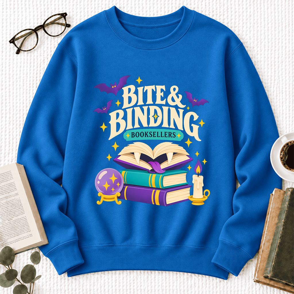Bite & Binding Booksellers Softstyle Sweatshirt | Fantasy Reader Gift Royal