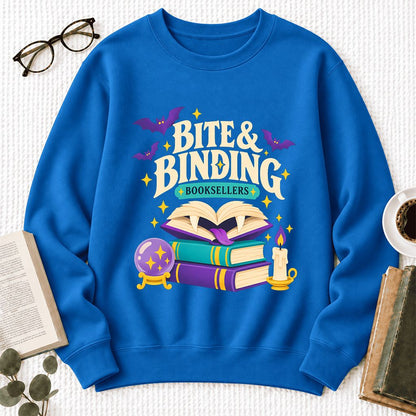 Bite & Binding Booksellers Softstyle Sweatshirt | Fantasy Reader Gift Royal