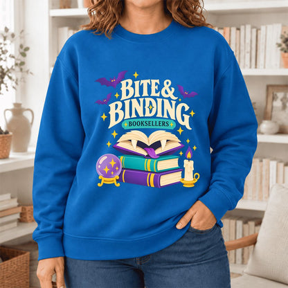 Bite & Binding Booksellers Softstyle Sweatshirt | Fantasy Reader Gift Royal