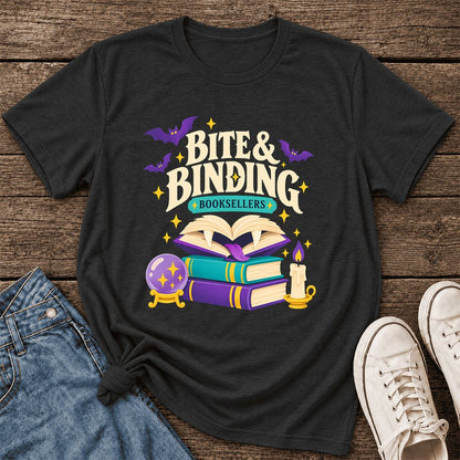 Bite & Binding Booksellers Ultra-Soft Cotton T-Shirt | Fantasy Reader Gift Black Heather