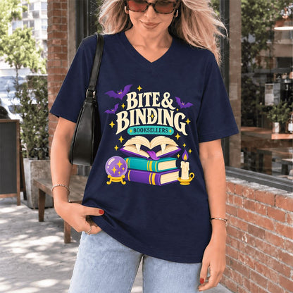 Bite & Binding Booksellers Ultra-Soft V-Neck | Fantasy Reader Gift Navy