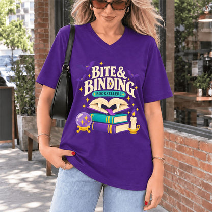 Bite & Binding Booksellers Ultra-Soft V-Neck | Fantasy Reader Gift Team Purple