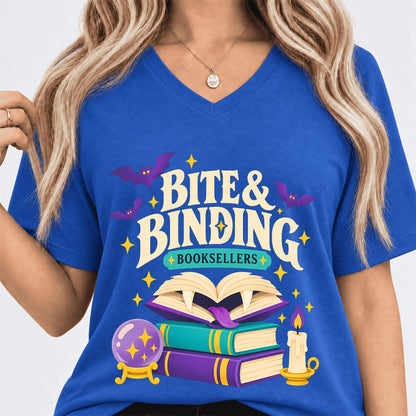 Bite & Binding Booksellers Ultra-Soft V-Neck | Fantasy Reader Gift True Royal