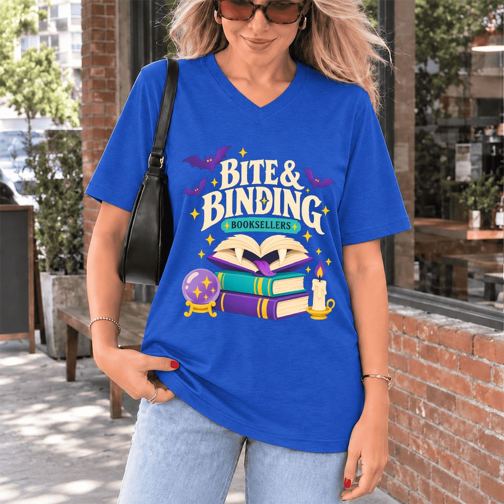 Bite & Binding Booksellers Ultra-Soft V-Neck | Fantasy Reader Gift True Royal