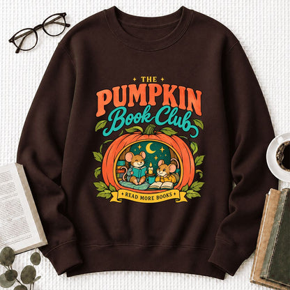 The Pumpkin Book Club Printed Sweatshirt | Halloween Book Lover Gift Dark Chocolate