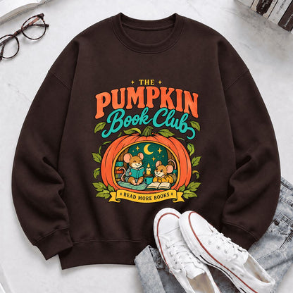 The Pumpkin Book Club Printed Sweatshirt | Halloween Book Lover Gift Dark Chocolate