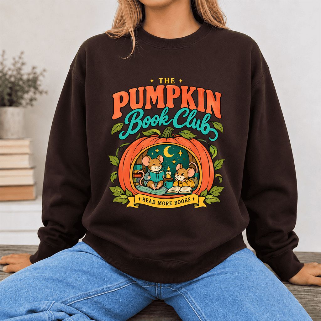 The Pumpkin Book Club Printed Sweatshirt | Halloween Book Lover Gift Dark Chocolate