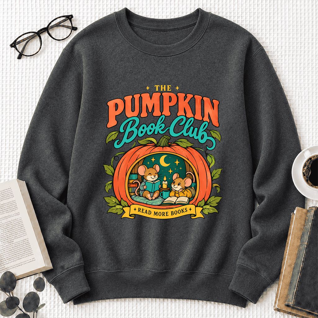 The Pumpkin Book Club Printed Sweatshirt | Halloween Book Lover Gift Dark Heather