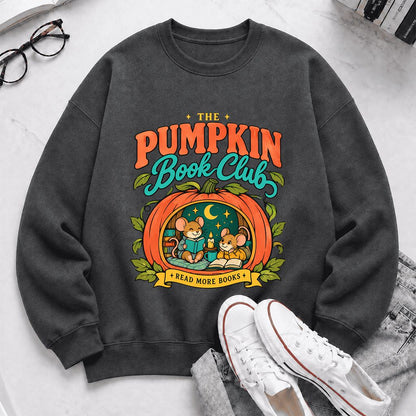 The Pumpkin Book Club Printed Sweatshirt | Halloween Book Lover Gift Dark Heather