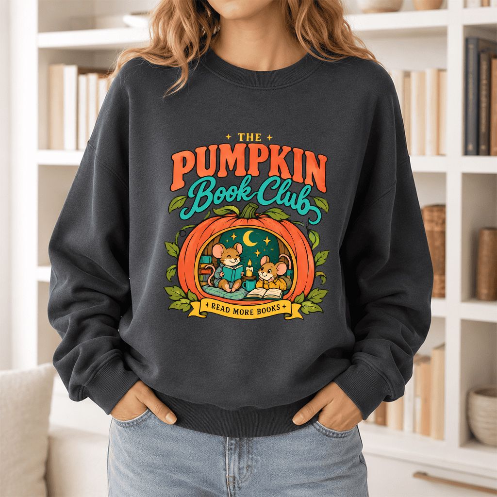 The Pumpkin Book Club Printed Sweatshirt | Halloween Book Lover Gift Dark Heather
