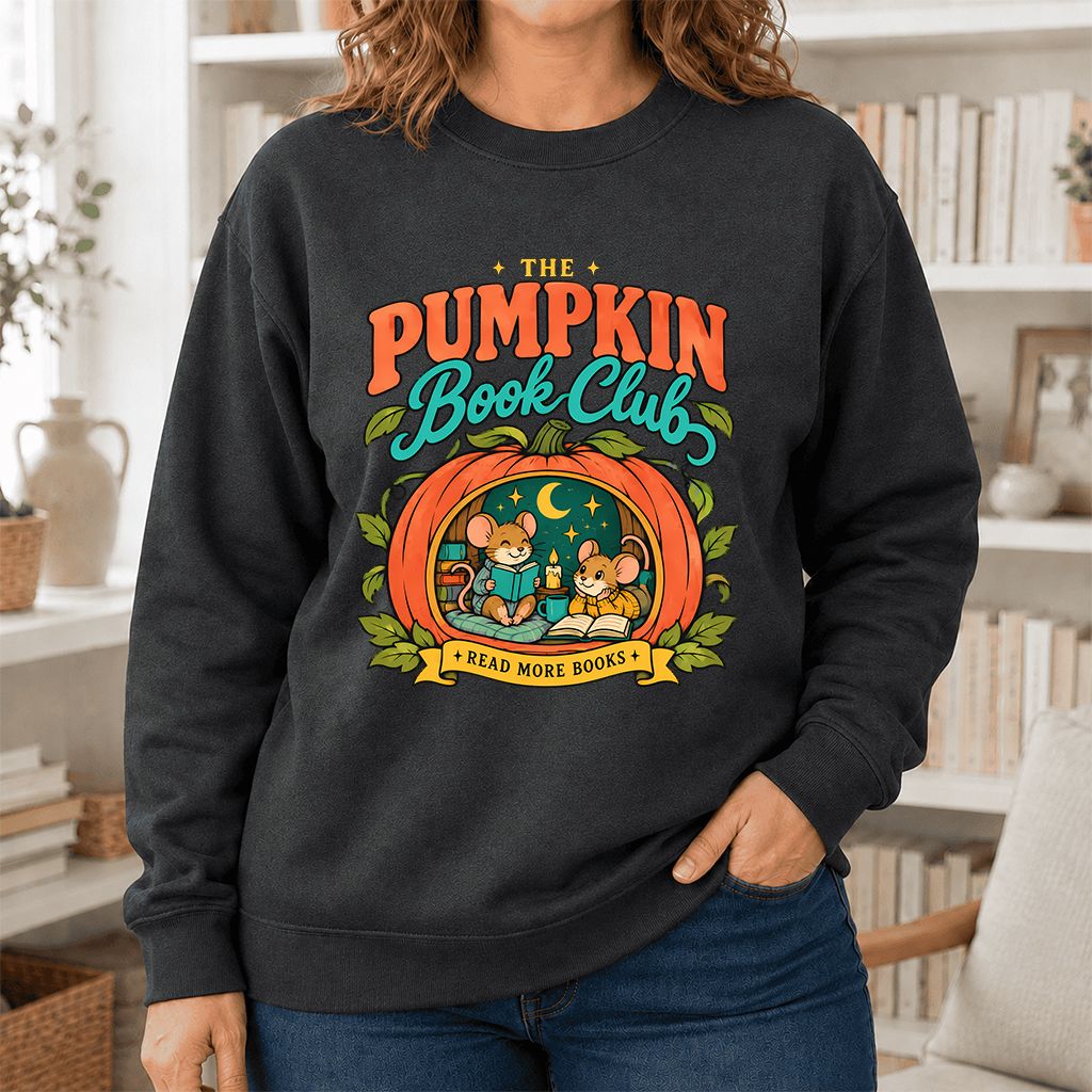The Pumpkin Book Club Printed Sweatshirt | Halloween Book Lover Gift Dark Heather