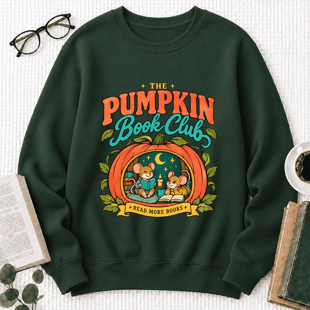 The Pumpkin Book Club Printed Sweatshirt | Halloween Book Lover Gift Forest Green