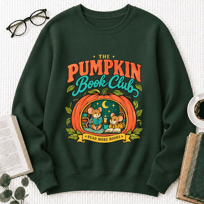 The Pumpkin Book Club Printed Sweatshirt | Halloween Book Lover Gift Forest Green