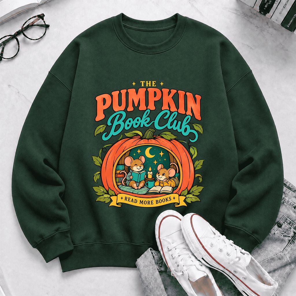 The Pumpkin Book Club Printed Sweatshirt | Halloween Book Lover Gift Forest Green