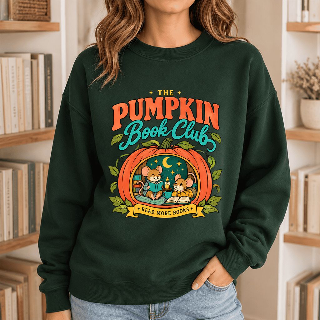 The Pumpkin Book Club Printed Sweatshirt | Halloween Book Lover Gift Forest Green