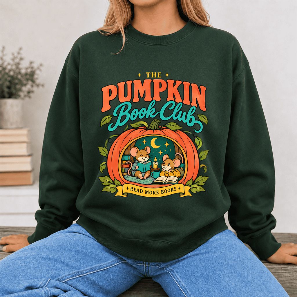 The Pumpkin Book Club Printed Sweatshirt | Halloween Book Lover Gift Forest Green