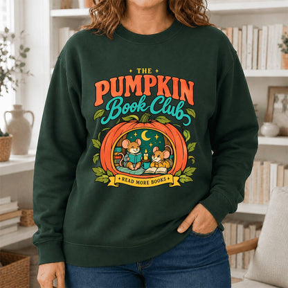The Pumpkin Book Club Printed Sweatshirt | Halloween Book Lover Gift Forest Green