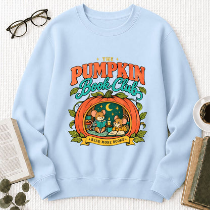 The Pumpkin Book Club Printed Sweatshirt | Halloween Book Lover Gift Light Blue