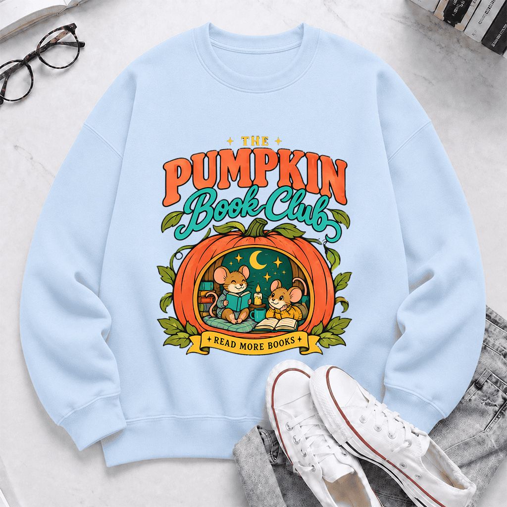 The Pumpkin Book Club Printed Sweatshirt | Halloween Book Lover Gift Light Blue