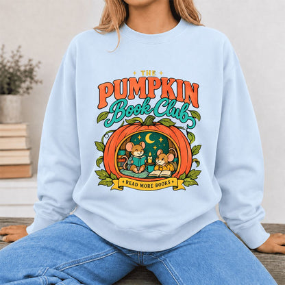 The Pumpkin Book Club Printed Sweatshirt | Halloween Book Lover Gift Light Blue