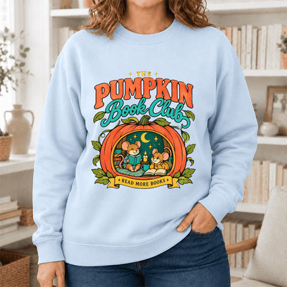 The Pumpkin Book Club Printed Sweatshirt | Halloween Book Lover Gift Light Blue