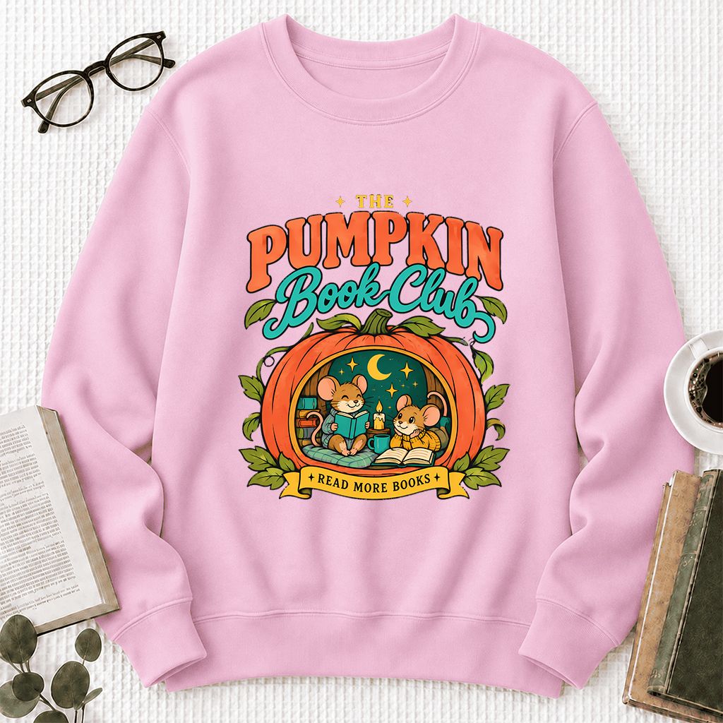 The Pumpkin Book Club Printed Sweatshirt | Halloween Book Lover Gift Light Pink