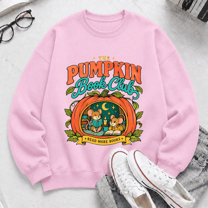 The Pumpkin Book Club Printed Sweatshirt | Halloween Book Lover Gift Light Pink