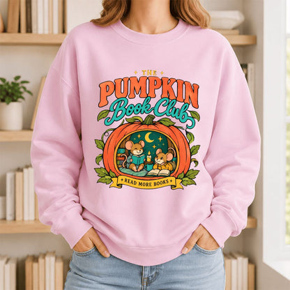 The Pumpkin Book Club Printed Sweatshirt | Halloween Book Lover Gift Light Pink