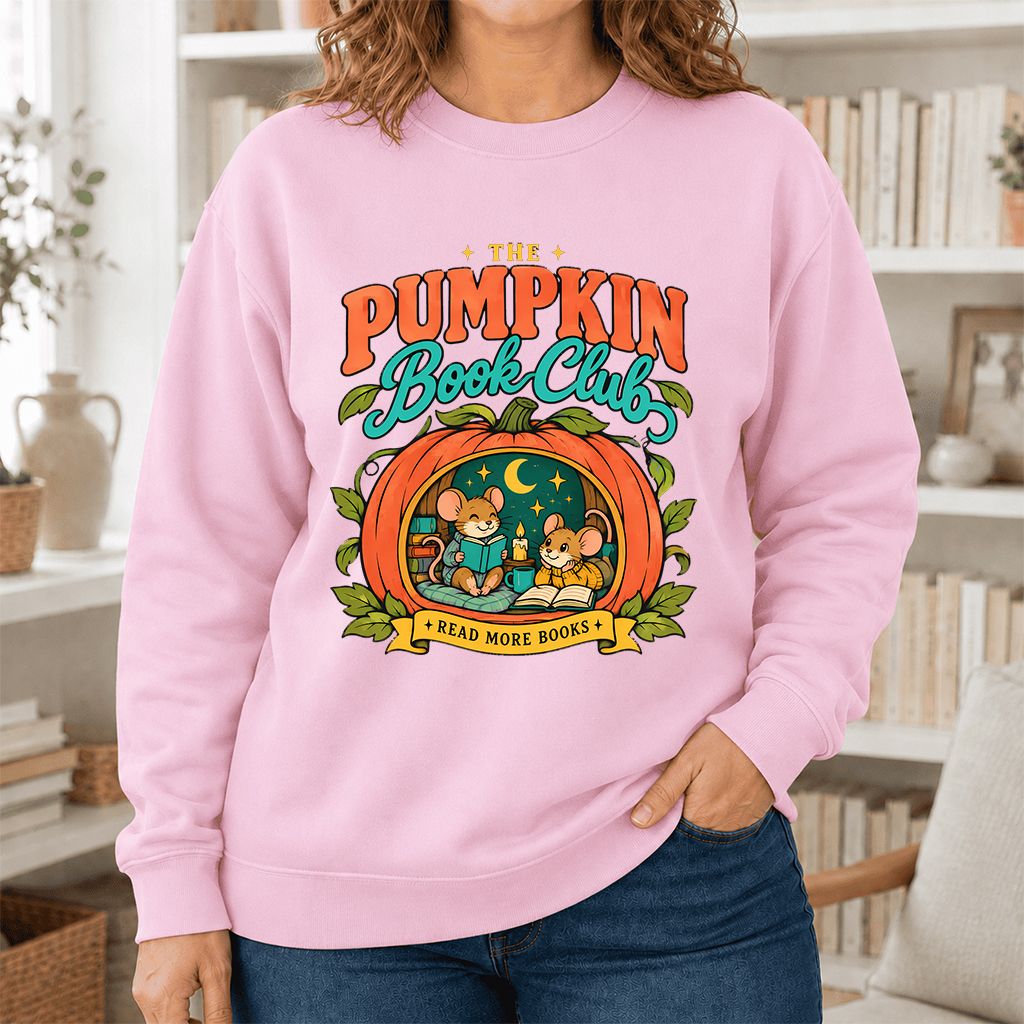 The Pumpkin Book Club Printed Sweatshirt | Halloween Book Lover Gift Light Pink
