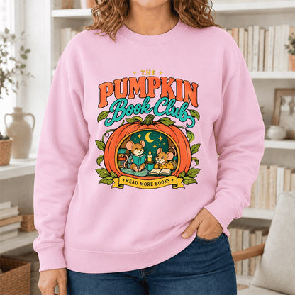 The Pumpkin Book Club Printed Sweatshirt | Halloween Book Lover Gift Light Pink