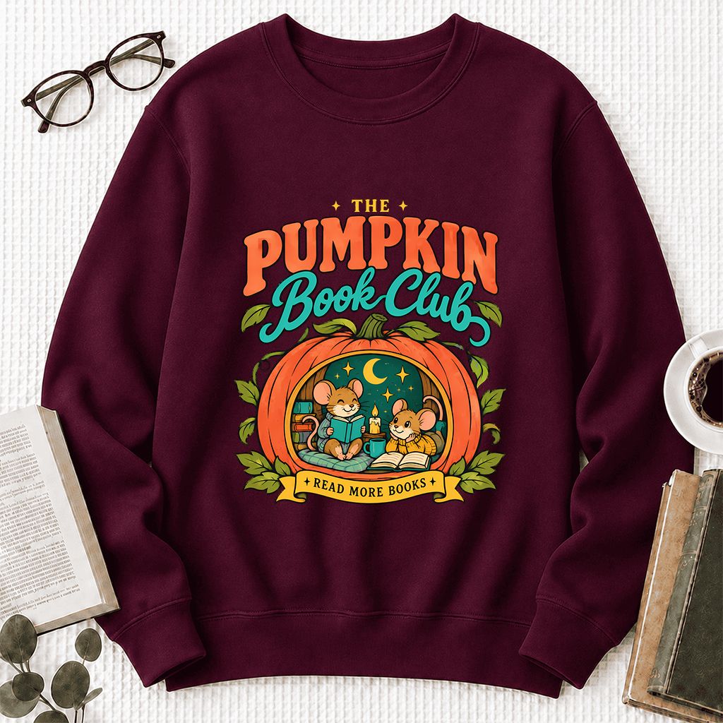 The Pumpkin Book Club Printed Sweatshirt | Halloween Book Lover Gift Maroon
