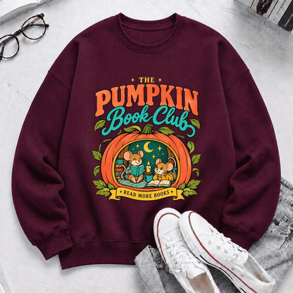 The Pumpkin Book Club Printed Sweatshirt | Halloween Book Lover Gift Maroon