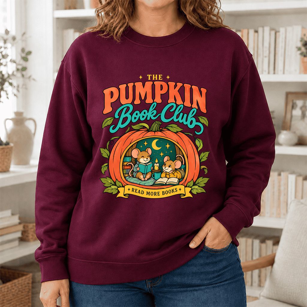The Pumpkin Book Club Printed Sweatshirt | Halloween Book Lover Gift Maroon