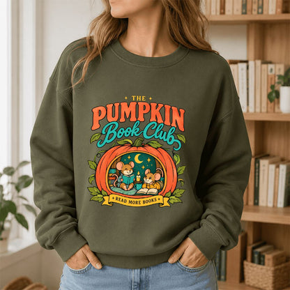 The Pumpkin Book Club Printed Sweatshirt | Halloween Book Lover Gift Military Green