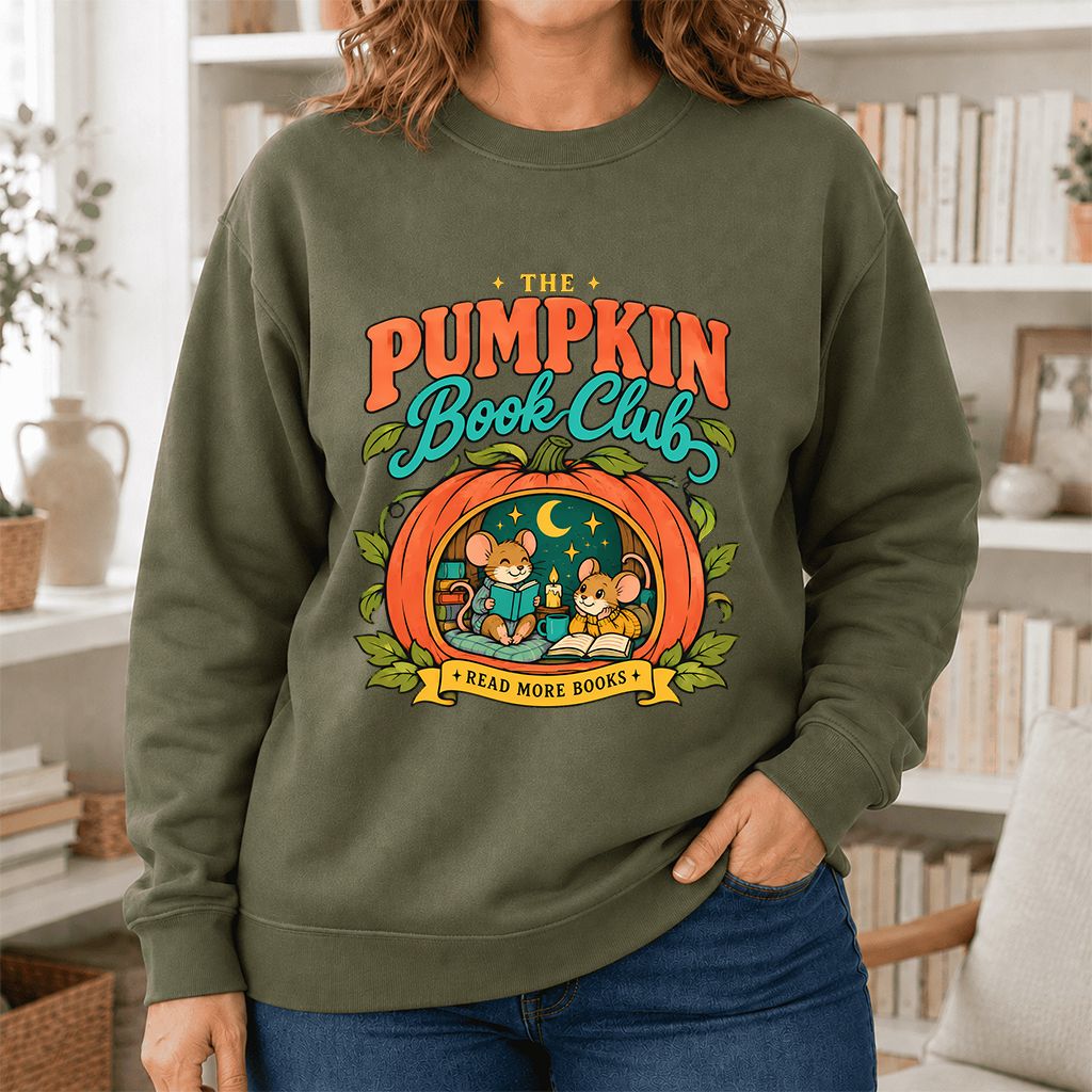 The Pumpkin Book Club Printed Sweatshirt | Halloween Book Lover Gift Military Green